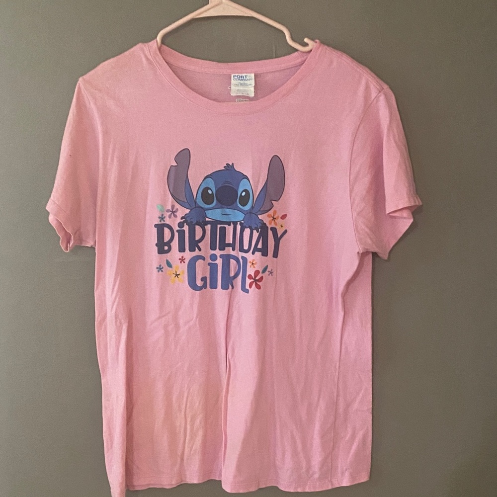 Disney Pink Short Sleeve Tees with Stitch Design